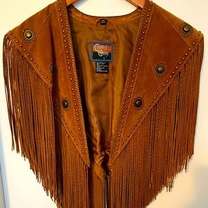 Cripple Creek suede studded and long fringed shawl/wrap